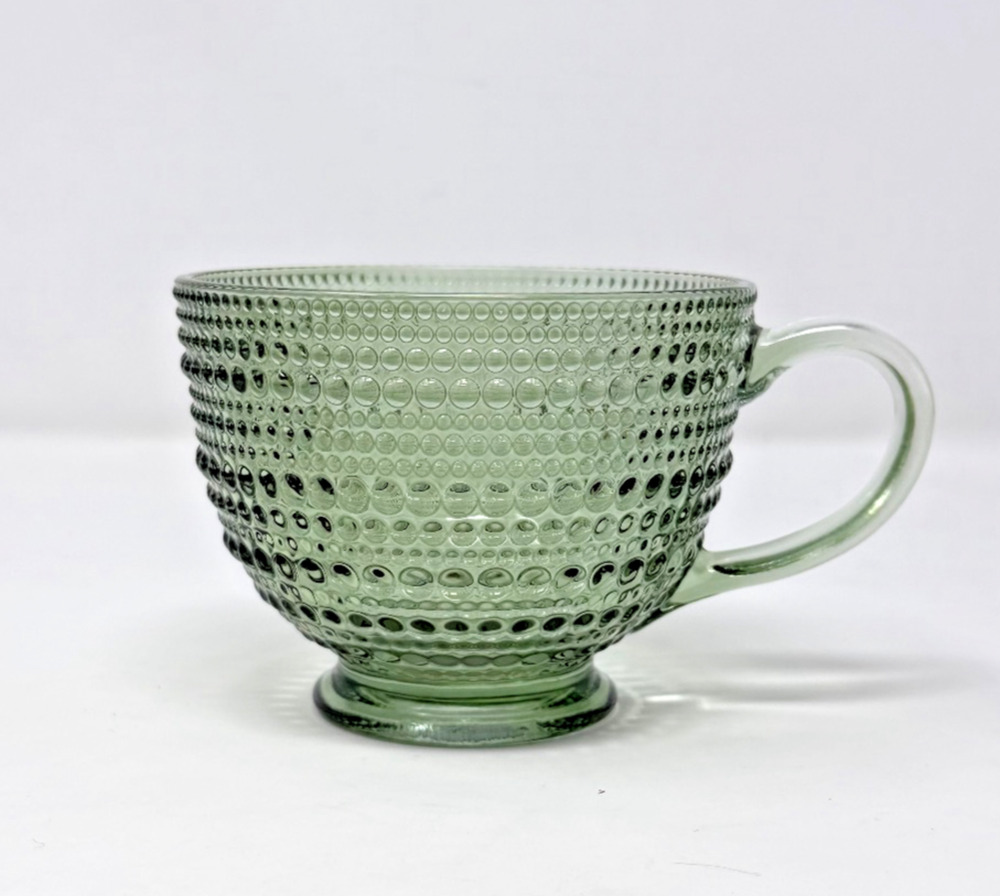 Vintage Seafoam Green Hobnail Footed Glass Mug Tea Cup MCM Bubble Dot